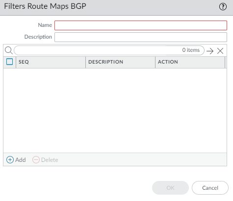 BGP Route Map configuration main window.